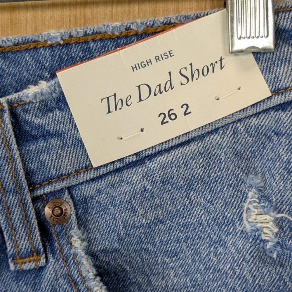 Abercrombie & Fitch The Dad Short Jorts High Rise Denim Shorts Blue 26 2 NWT - Picture 9 of 10